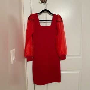 House of Harlow 1960 fitted red sheer long sleeve dress